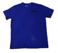 A royal blue short-sleeve crewneck t-shirt. A small black rectangular logo patch is visible on the left chest.