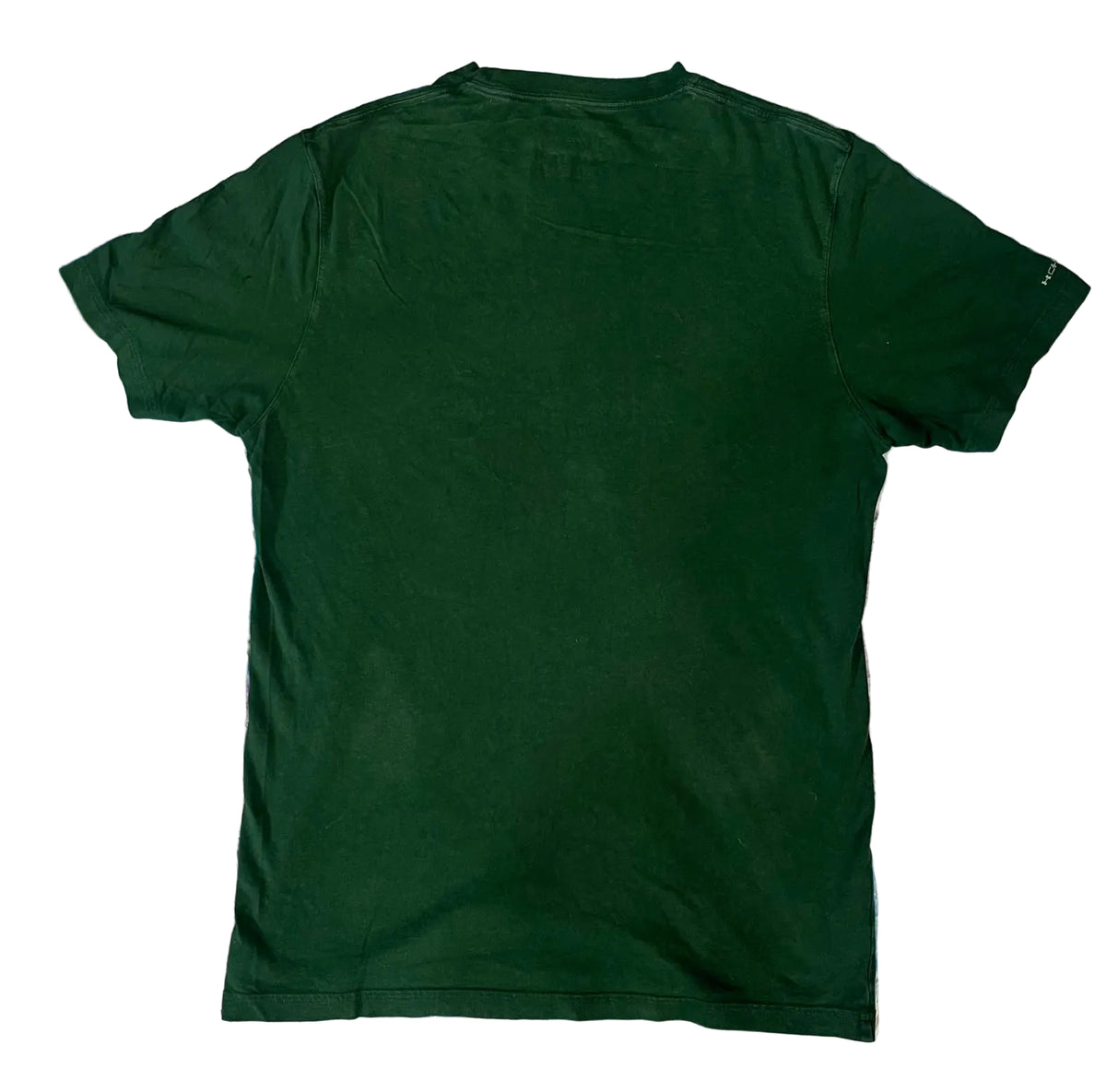 A dark green short-sleeve t-shirt on  a white plain background