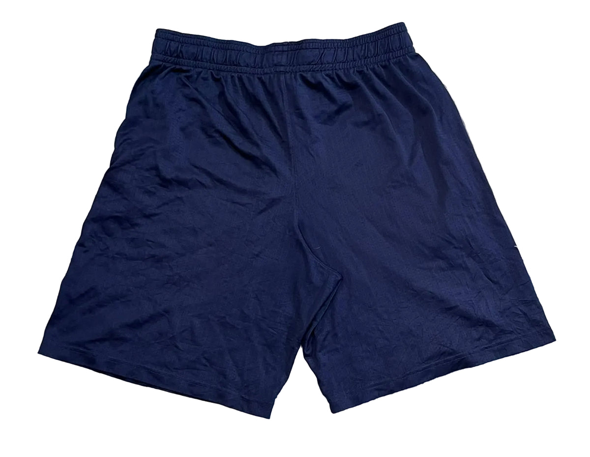 A pair of dark navy athletic shorts