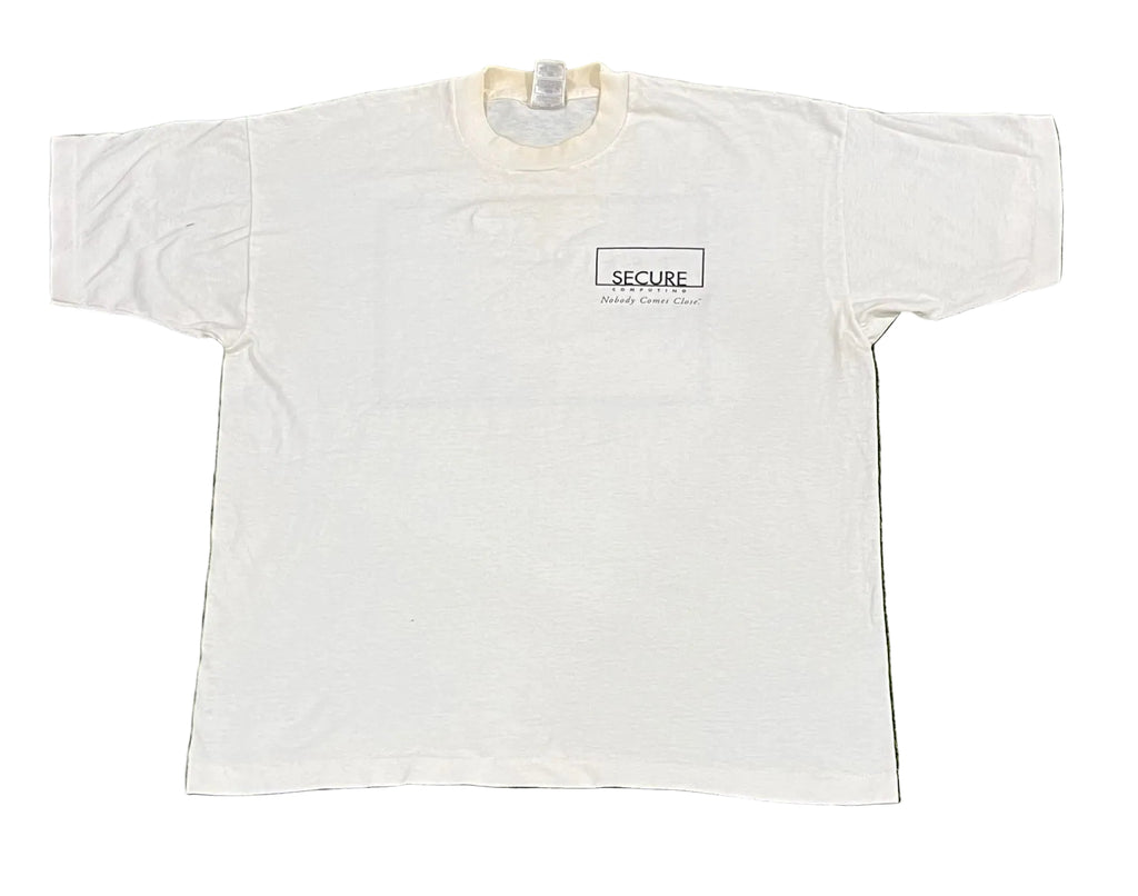 VINTAGE MEN PRINTED T-SHIRT ON A WHITE PLAIN BACKGROUND 