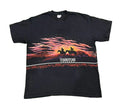 VINTAGE MEN PRINTED T-SHIRT ON A WHTE PLAIN BACKGROUND 