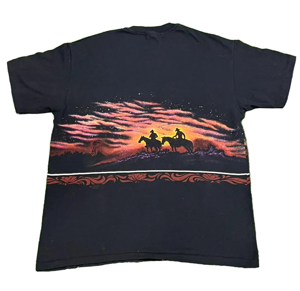 VINTAGE MEN PRINTED T-SHIRT ON A WHTE PLAIN BACKGROUND 