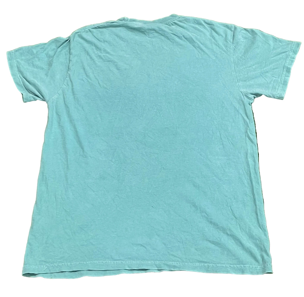 A light blue short-sleeve t-shirt white background.