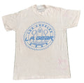 A white short-sleeve t-shirt with a blue circular 'Los Angeles L.A.
