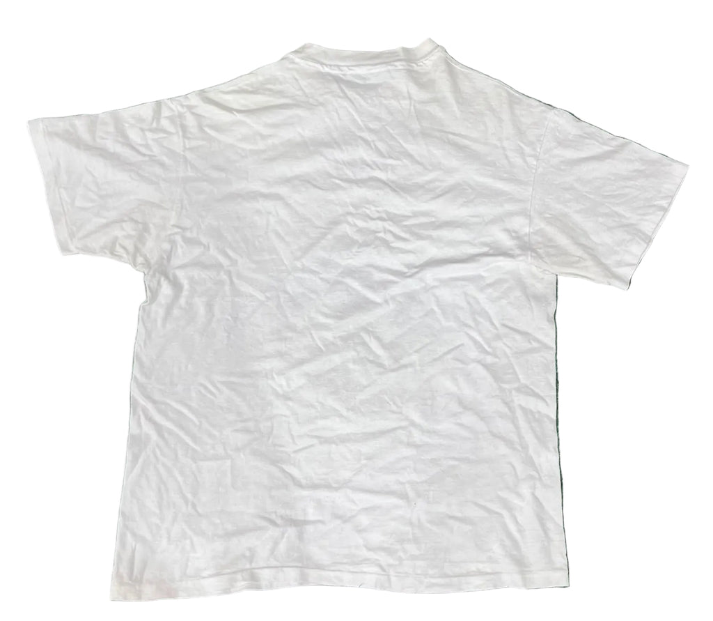 A plain white short-sleeve t-shirt ON THE WHITE BACKGROUND