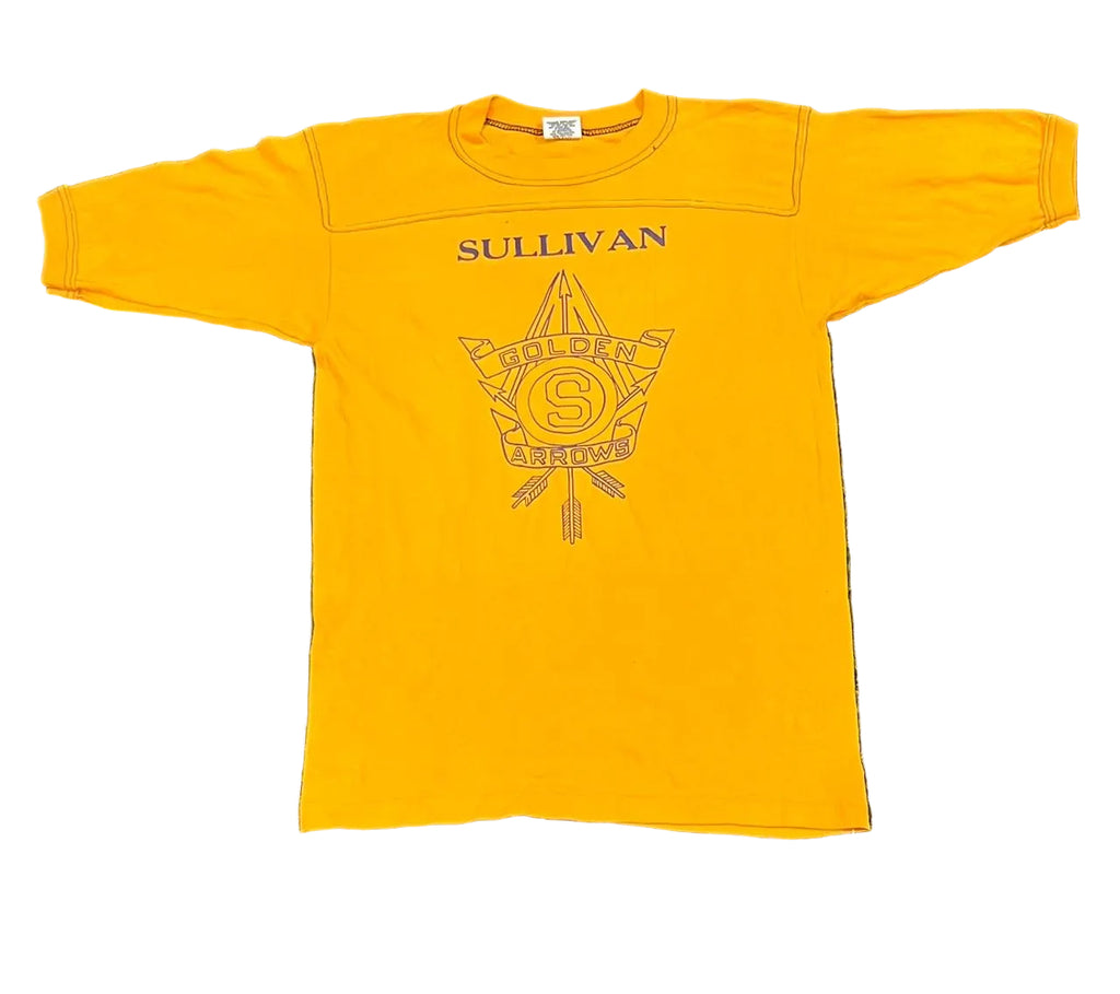 A yellow long-sleeve t-shirt with 'SULLIVAN' and a 'Solder Grades' emblem printed on the front,