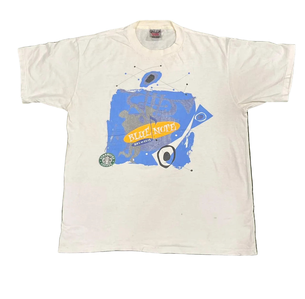 VINTAGE MEN PRINTED T-SHIRT ON A WHITE PLAIN BACKGROUND 