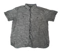 A short-sleeve button-up shirt in a heathered gray fabric