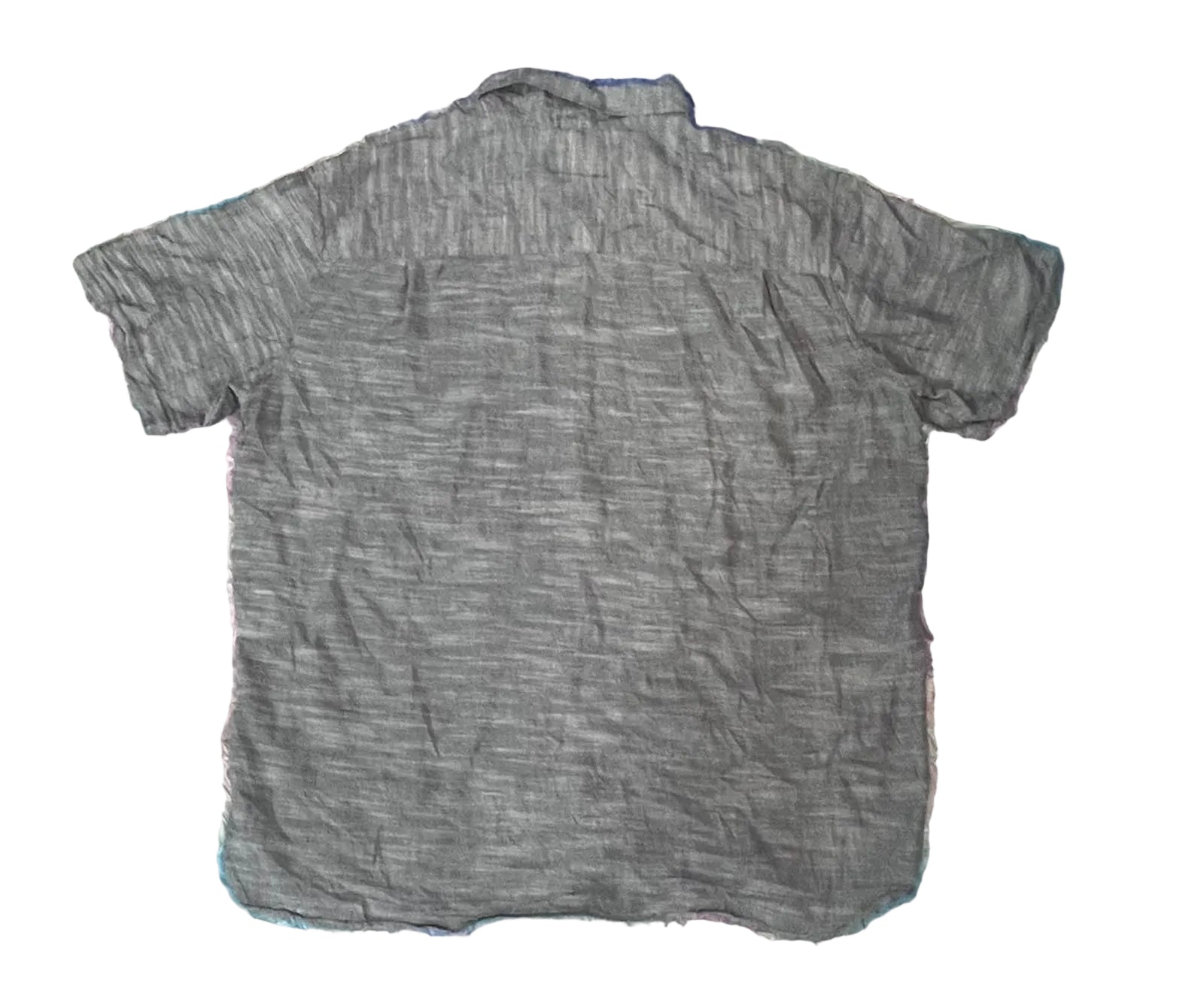 A gray short-sleeve button-up shirt 