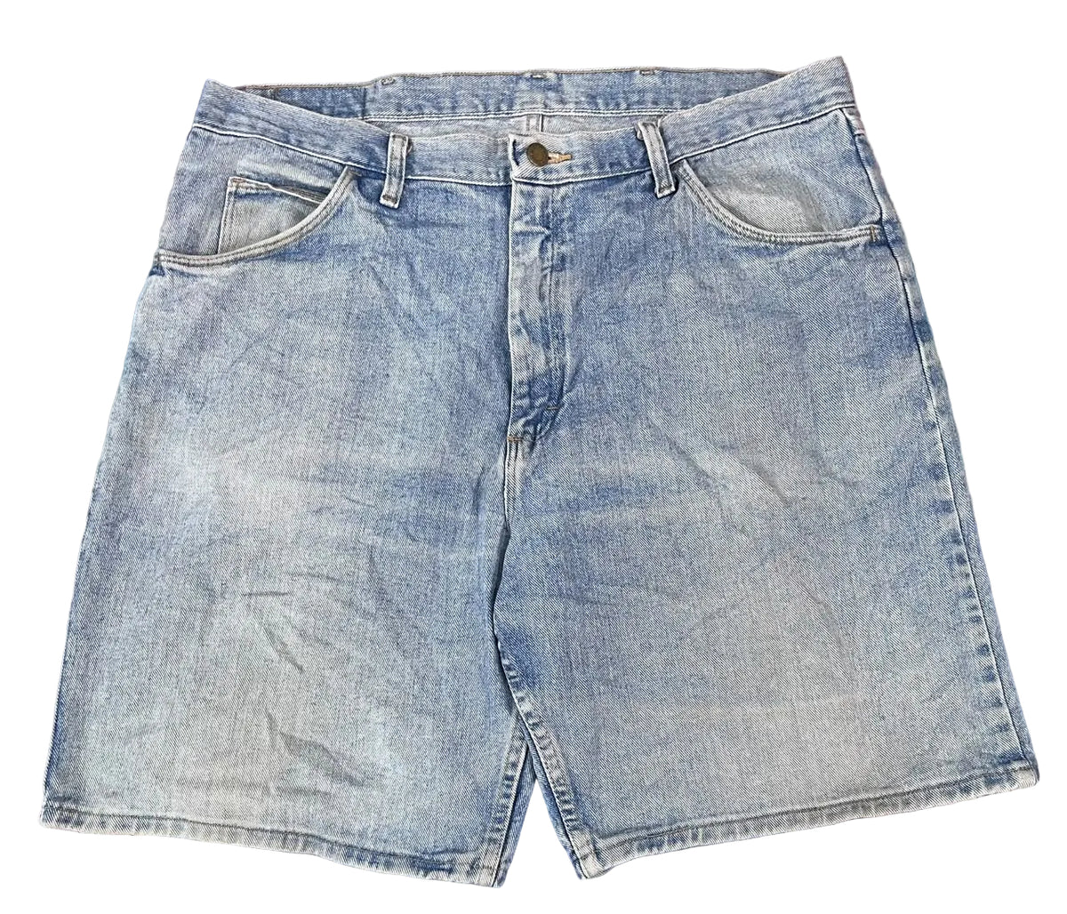 Light wash blue denim shorts ON THE WHITE BACKGROUND