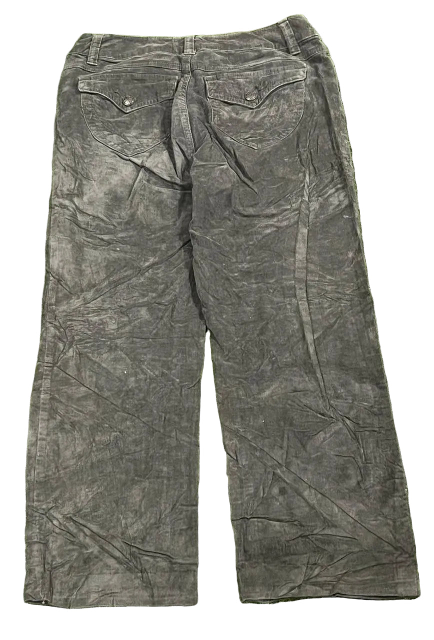 Y2K WOMEN CORDUROY GRAY PANT ON A WHITE PLAIN BACKGROUND