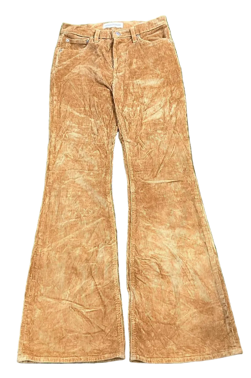 Y2K WOMEN CORDUROY YELLOW PANT ON A WHITE PLAIN BACKGROUND