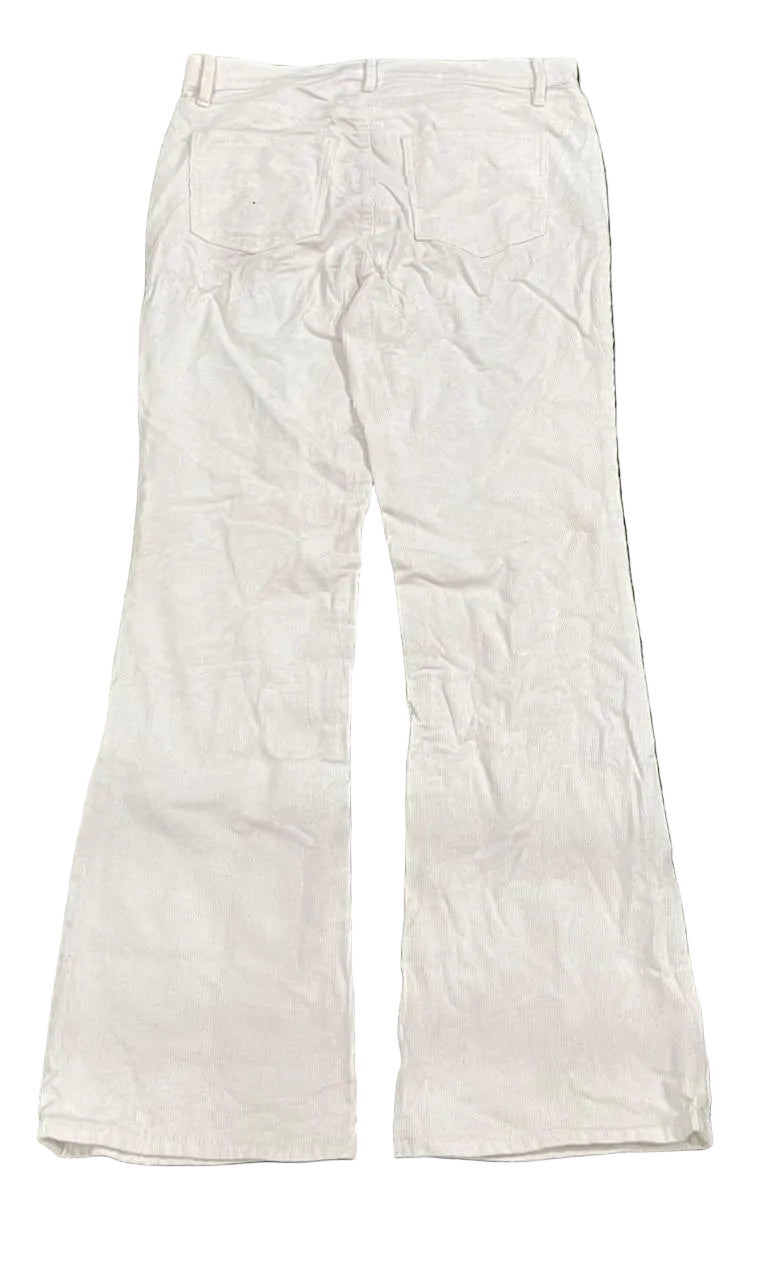 Y2K WOMEN CORDUROY WHITE PANT ON A PLAIN BACKGROUND