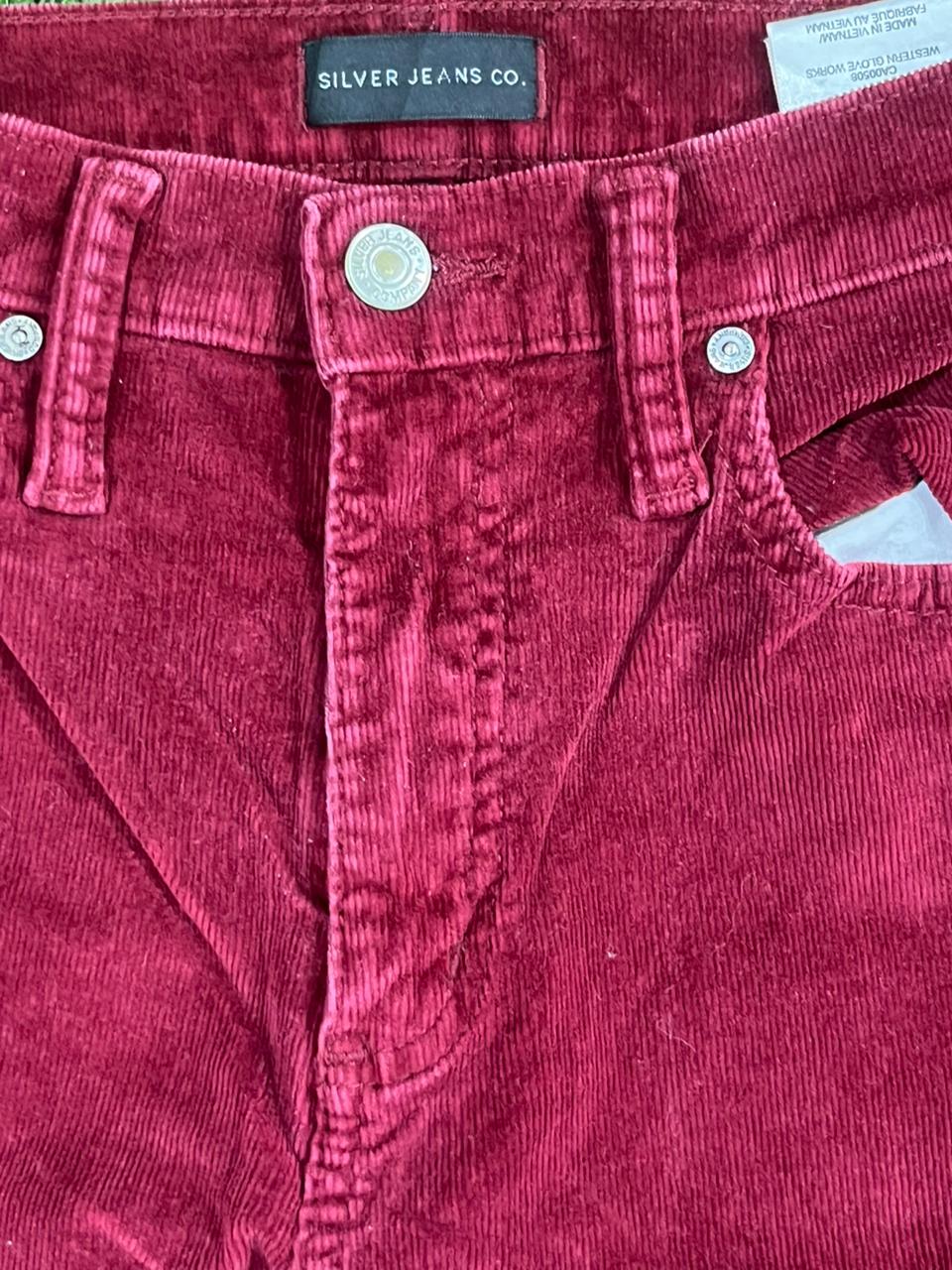 Y2K WOMEN CODUROY RED PANT ON A with LABEL