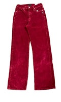 Y2K WOMEN CORDUROY RED PANT ON A WHITE PLAIN BACKGROUND 