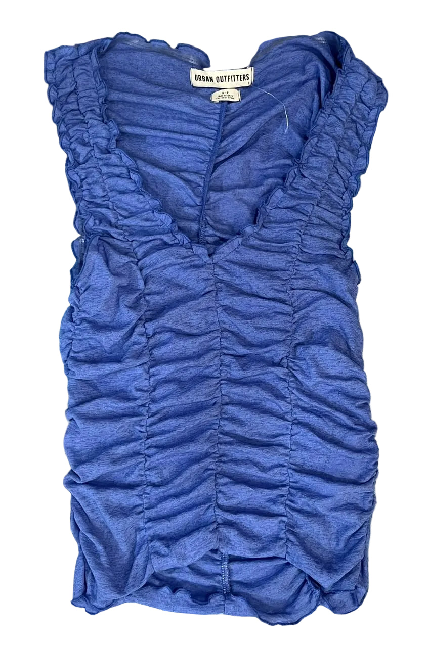 A blue ruched sleeveless top by Urban Outfitters,