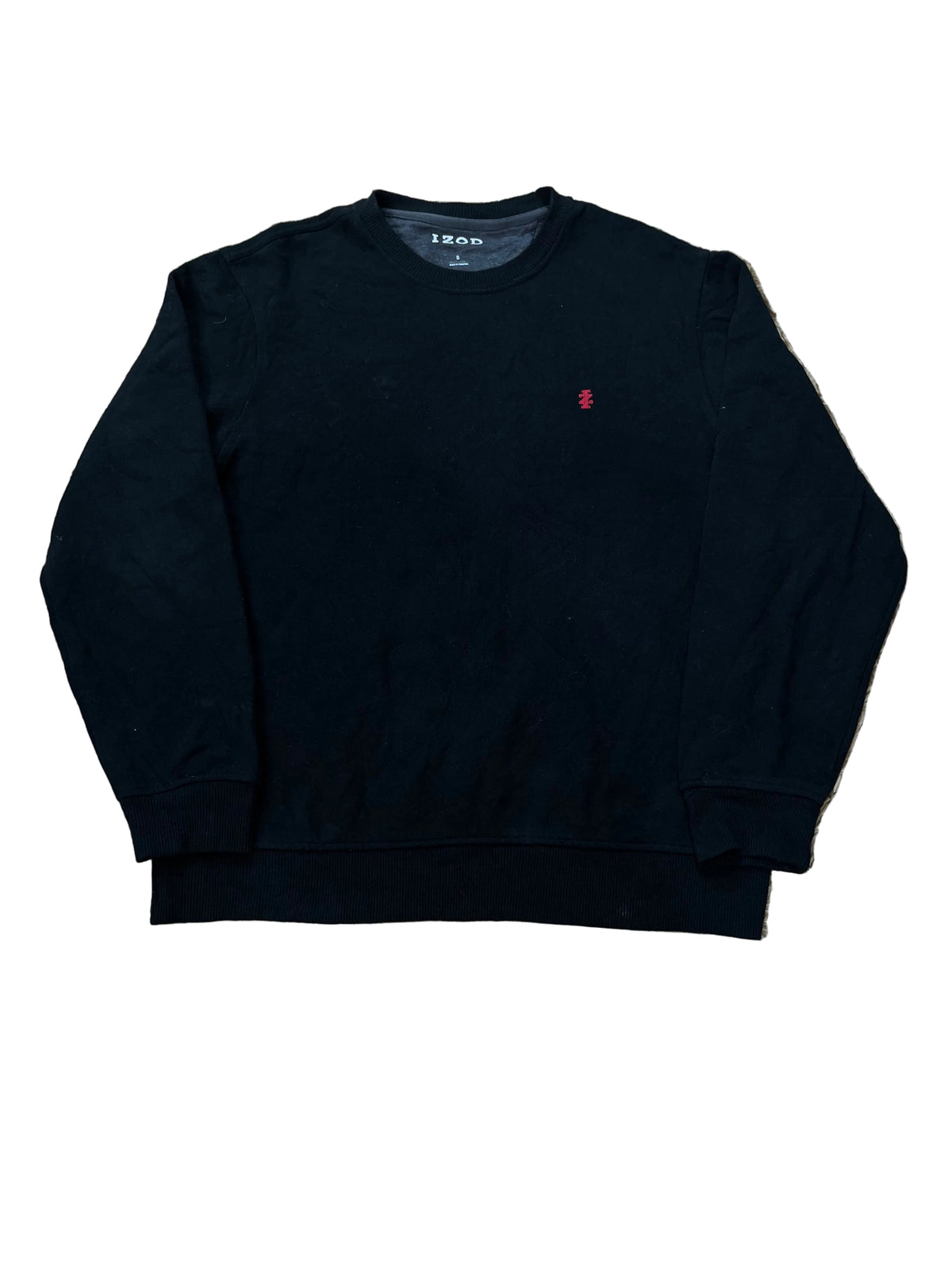 A black long-sleeve crewneck sweatshirt with a small red embroidered logo on the left chestThe brand name 'ISON' is visible on the inner neck label.